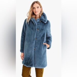 J. Crew Blue Faux Fur Coat Size XL